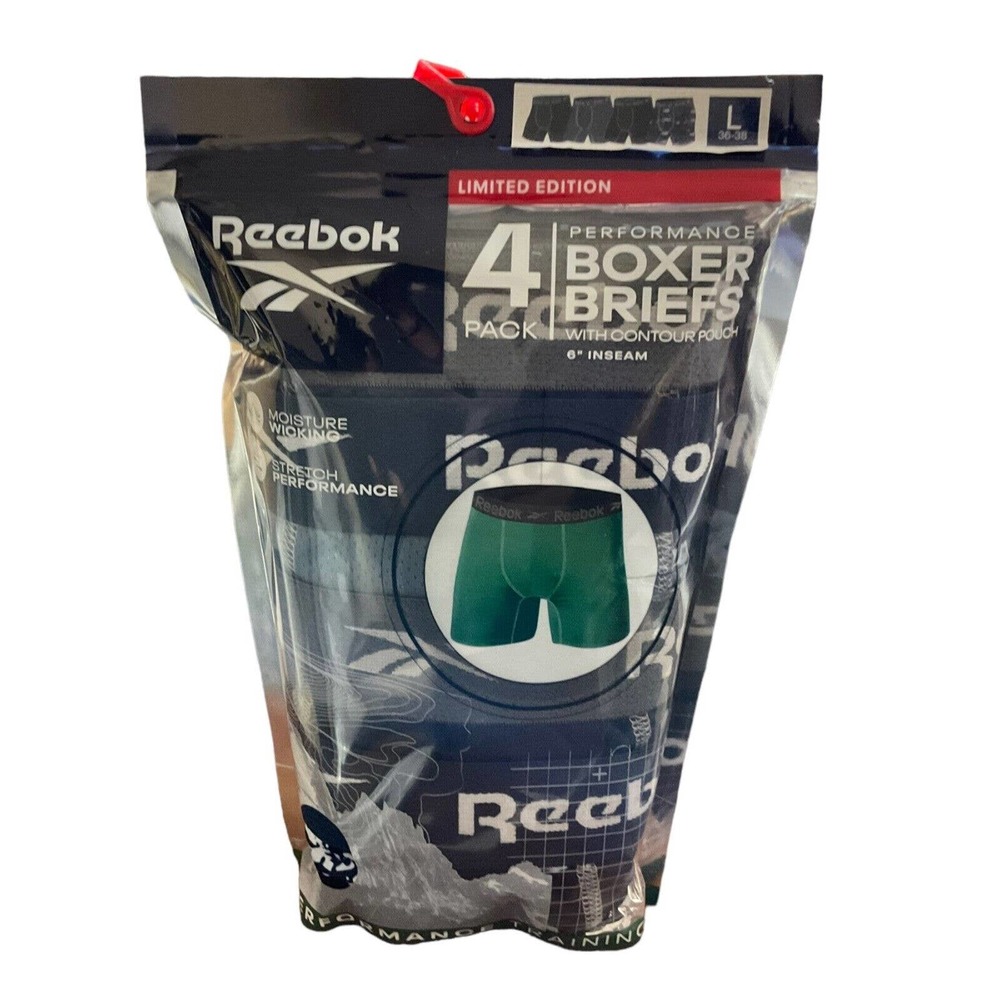 Men’s Reebok Performance Boxer Briefs 4-pack Microfiber- Large 36”-38"-Limited